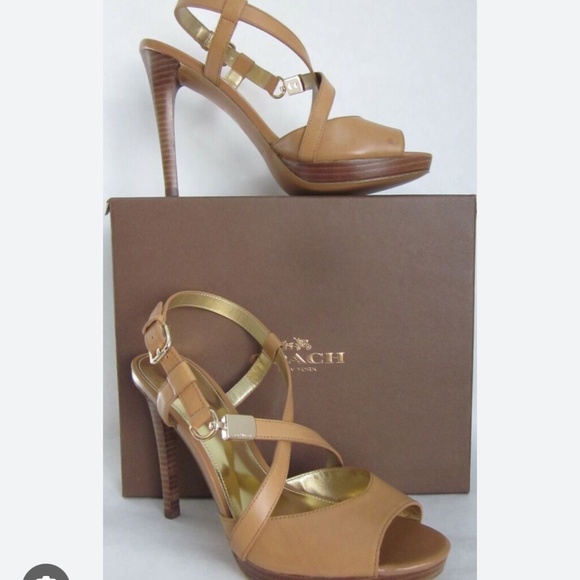 Coach Wendelle Leather Ginger Tan Platform Sandal - Picture 1 of 6